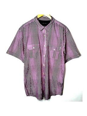 Stockhomme Shirt Mens XXL Purple Striped Slim Fit Short Sleeve Button Up Casual